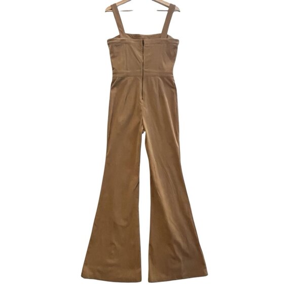 Jealous Tomato Women’s Brown Jumpsuit Medium Size Corduroy Y2K Flare Leg Zipper - Picture 3 of 14